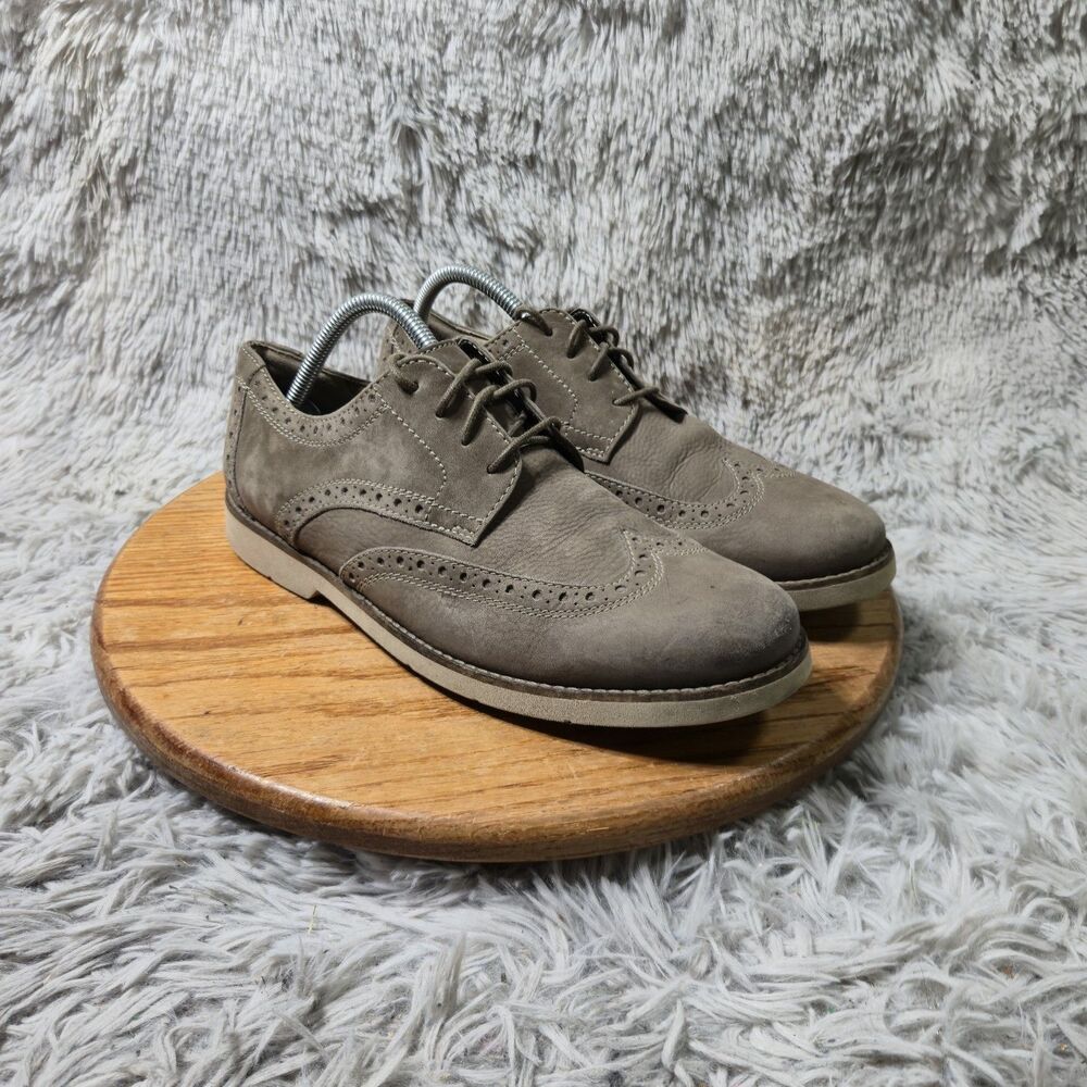 Bostonian Mens Taupe Grey Wingtip Brogue Oxfords Mens 9.5 Nubuck Crepe 60832672